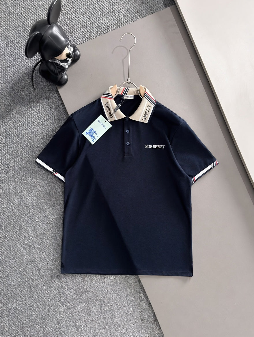 Polo Shirt with Plaid Collar Trim