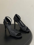 Black Mesh Embroidered Stiletto Heels