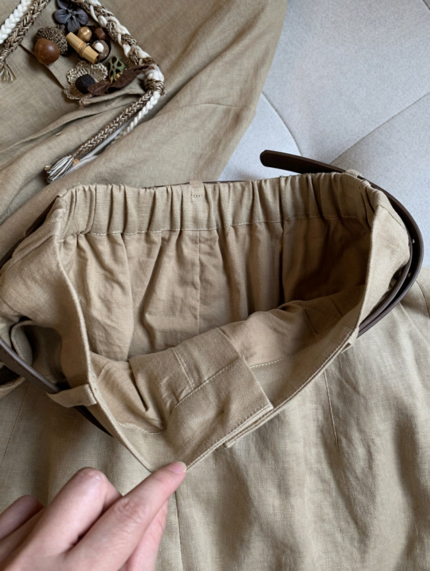 Relaxed Fit Beige Linen Shorts