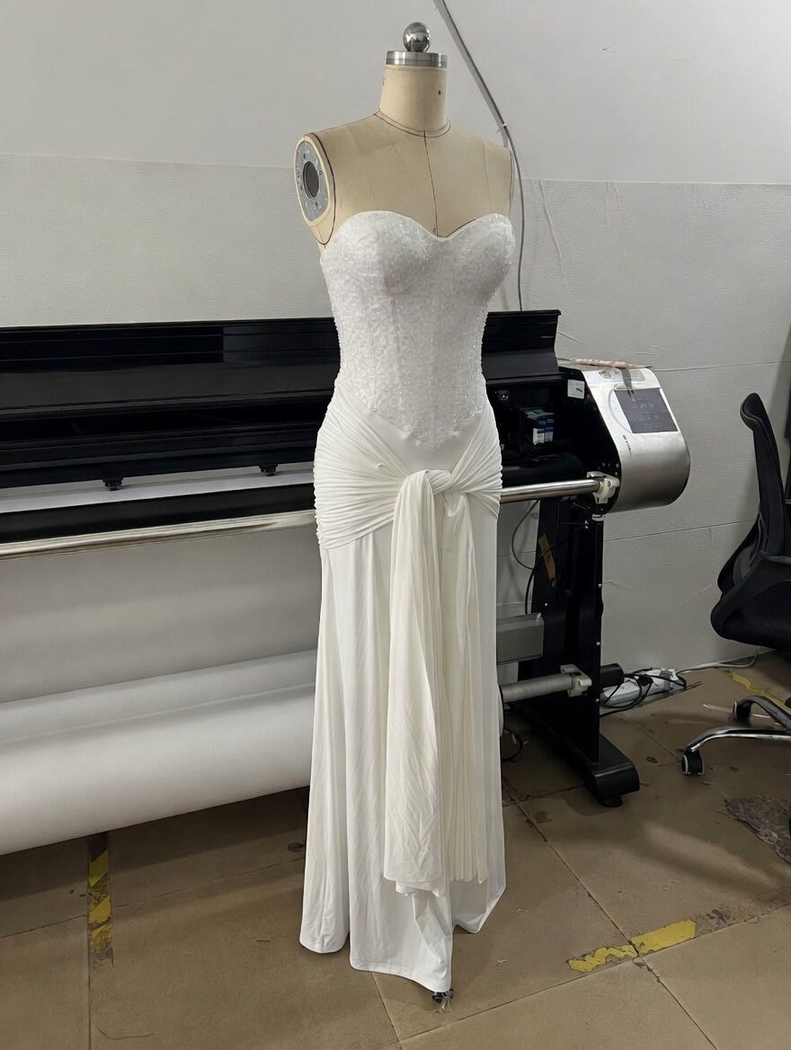 Sequin Corset White Knot Gown