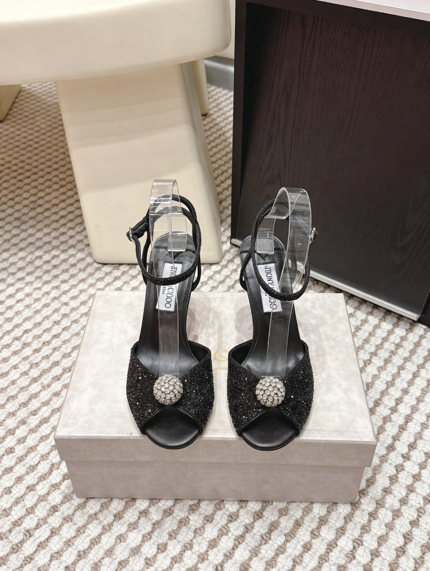 Luxury-Inspired Satin Lace Crystal Accent Stilettos