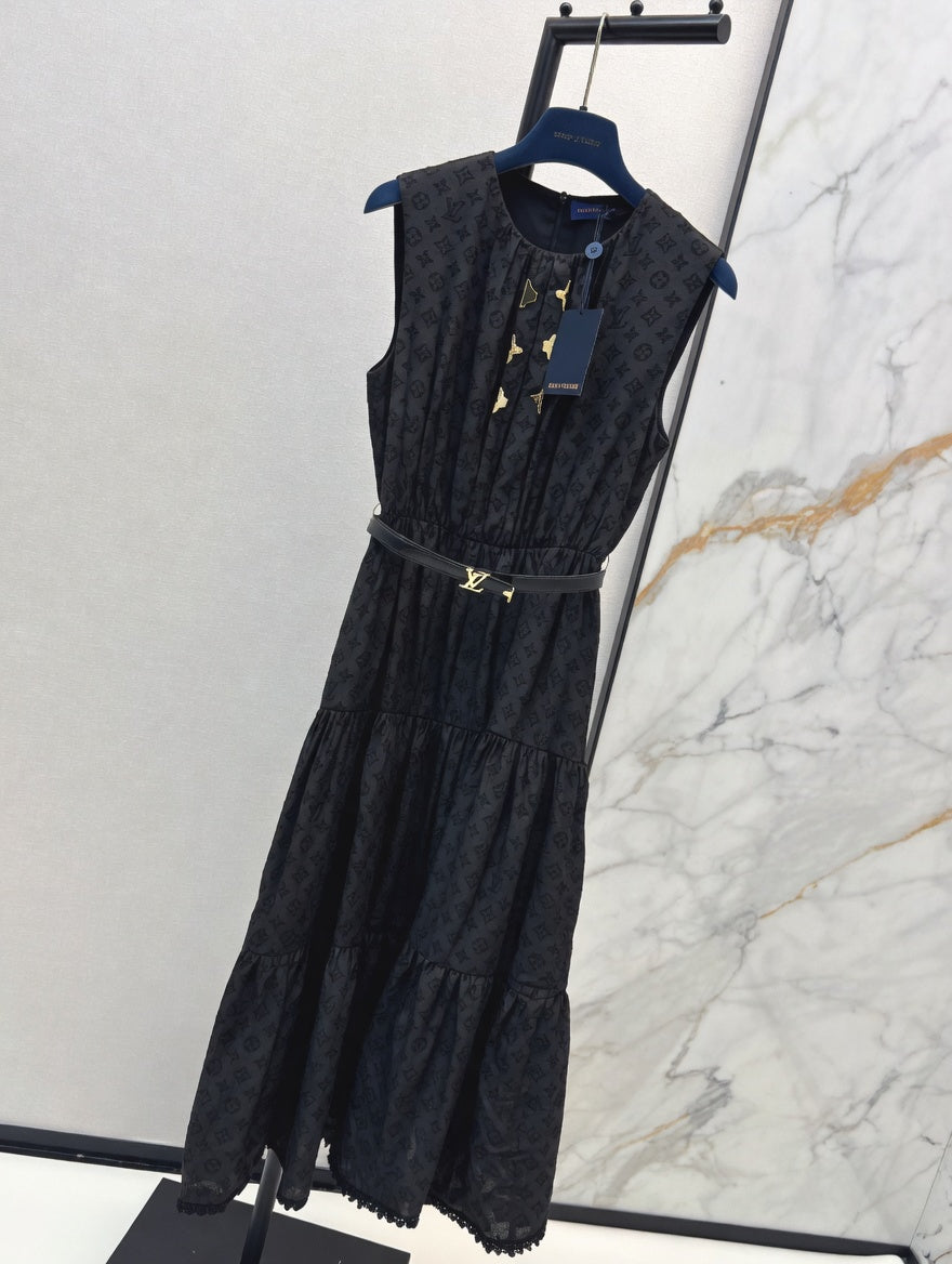 Sleeveless Black Broderie Anglaise Tiered Dress
