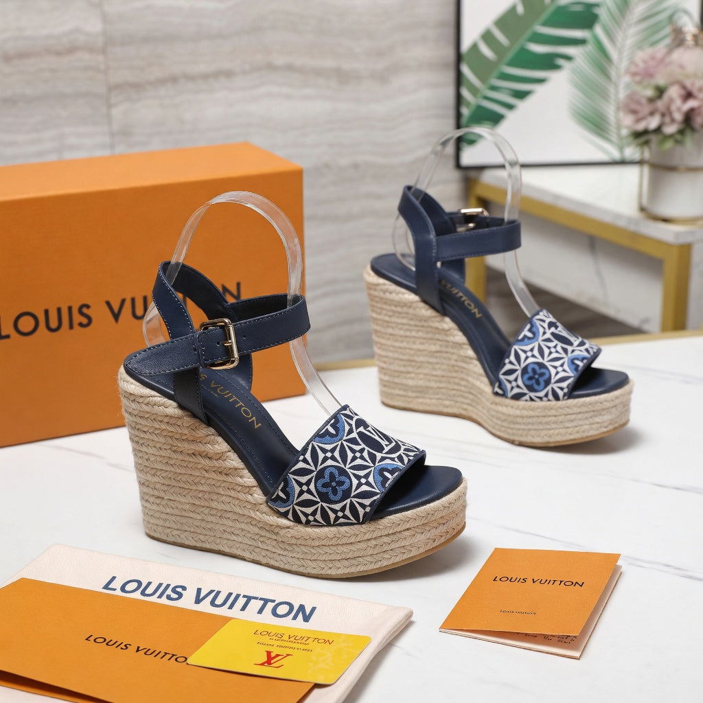 Luxury Monogram Embroidered Espadrille Wedges