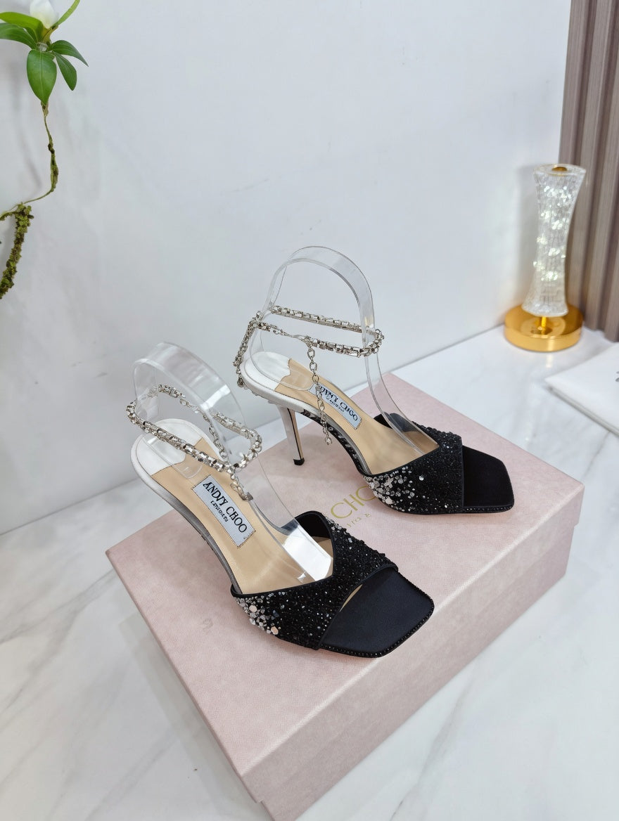 Crystal Embellished Strappy High Heel Sandals