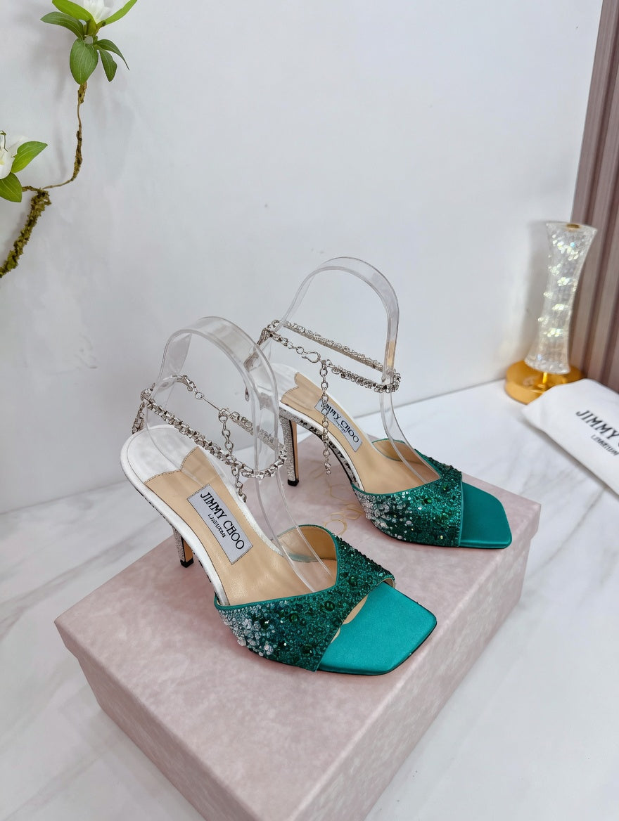 Crystal Embellished Strappy High Heel Sandals