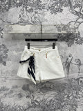 White Monogram  Denim Shorts with Scarf Belt