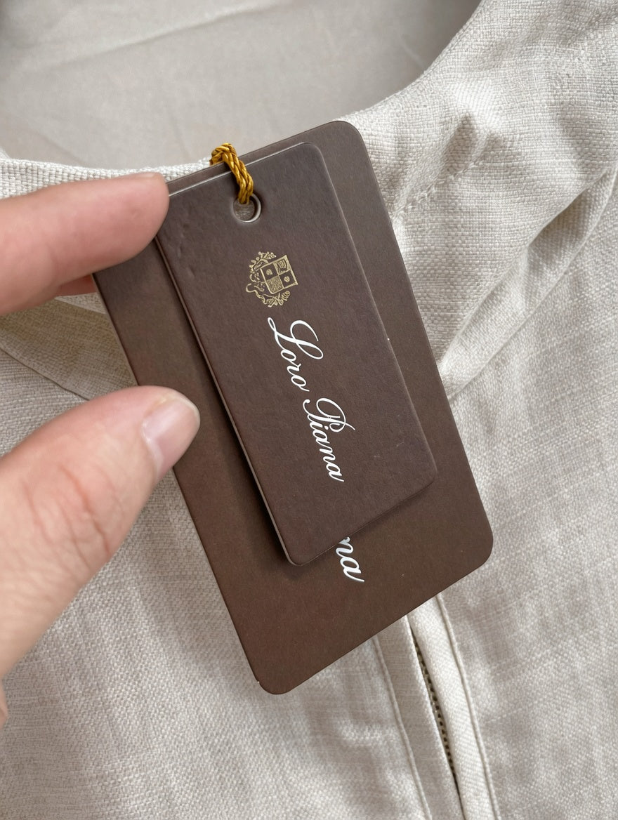 Minimalist Beige Linen Hoodie Jacket with Gold Zipper
