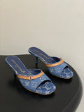 Luxury-Inspired Denim Open Toe Kitten Heels