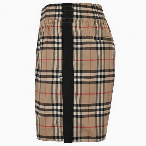 Beige Check Swim Trunks