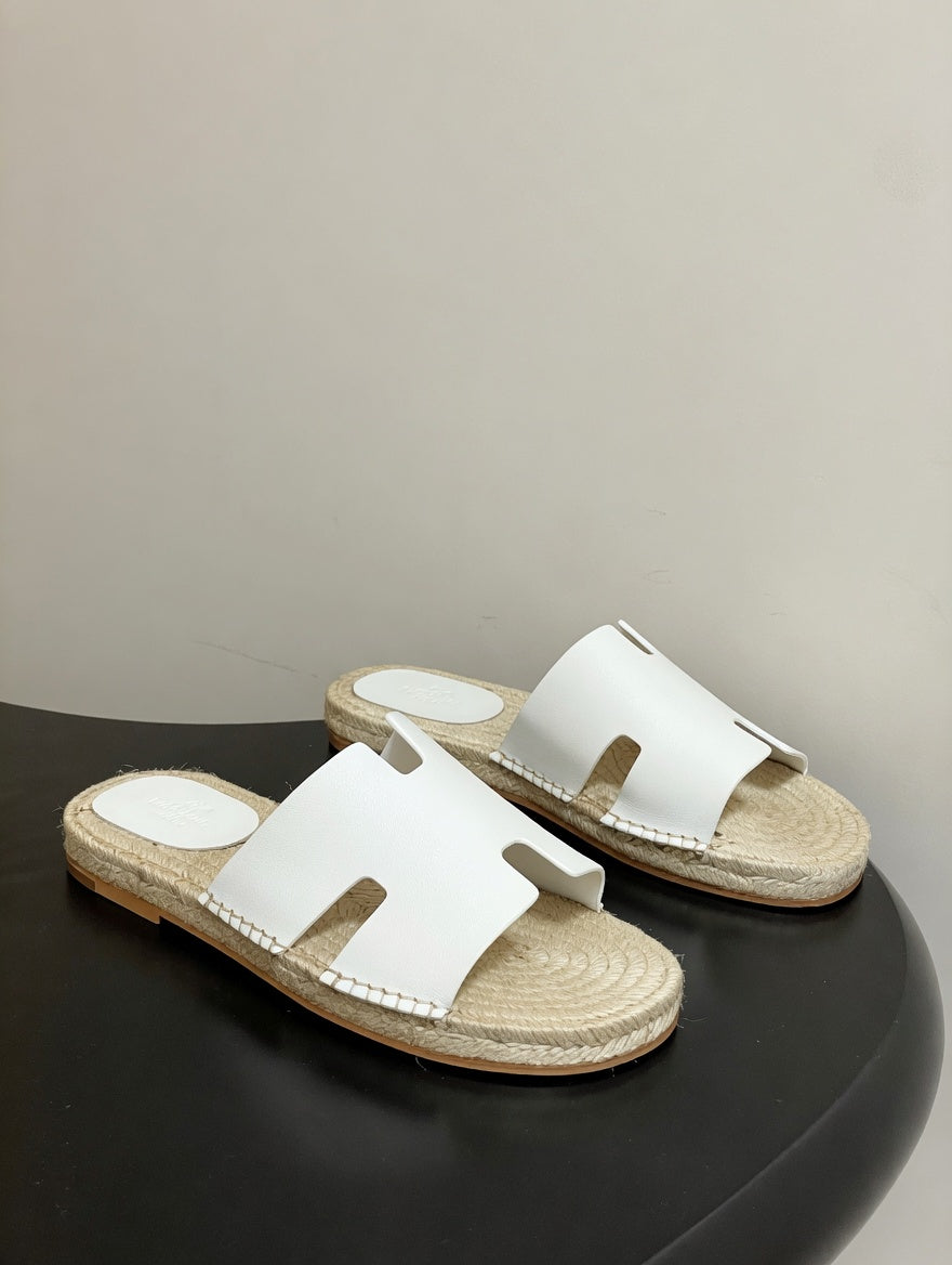 Chic Leather Espadrille Slides with Signature H Cut-Out