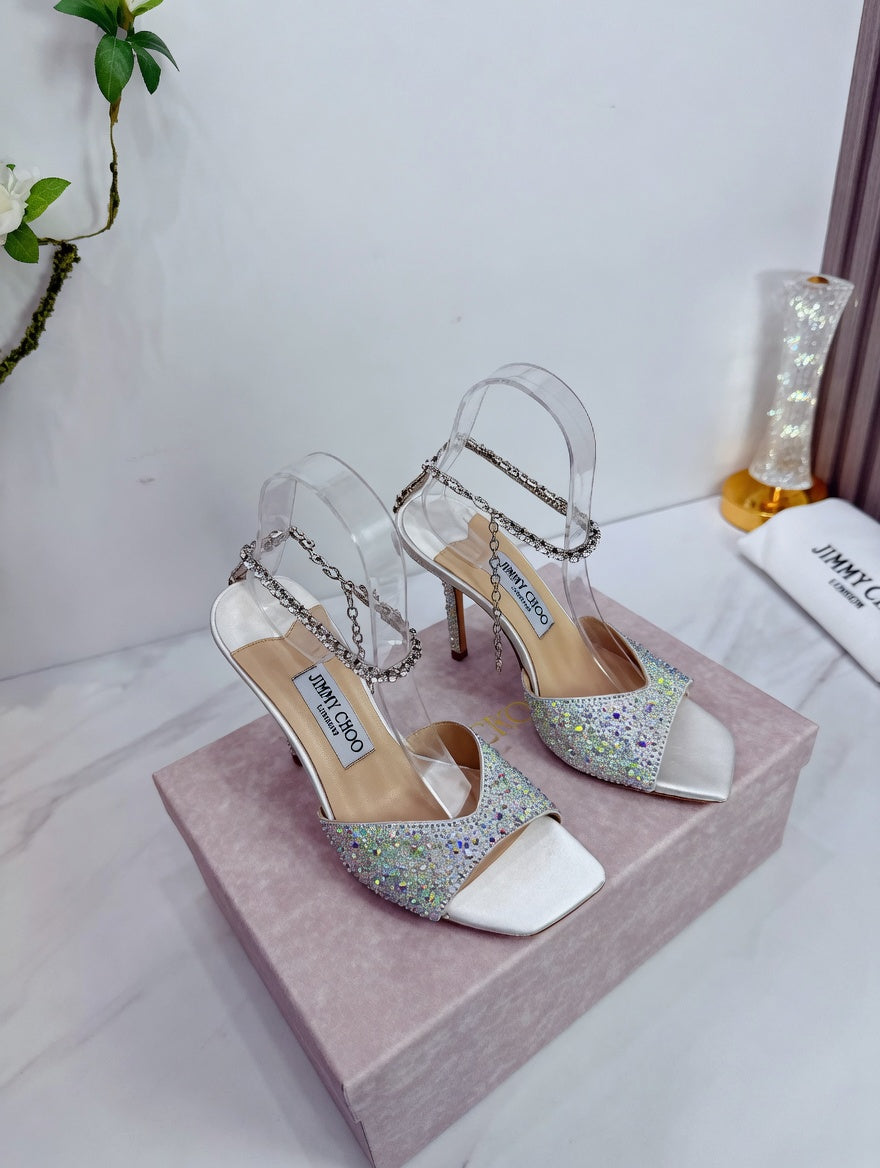 Crystal Embellished Strappy High Heel Sandals