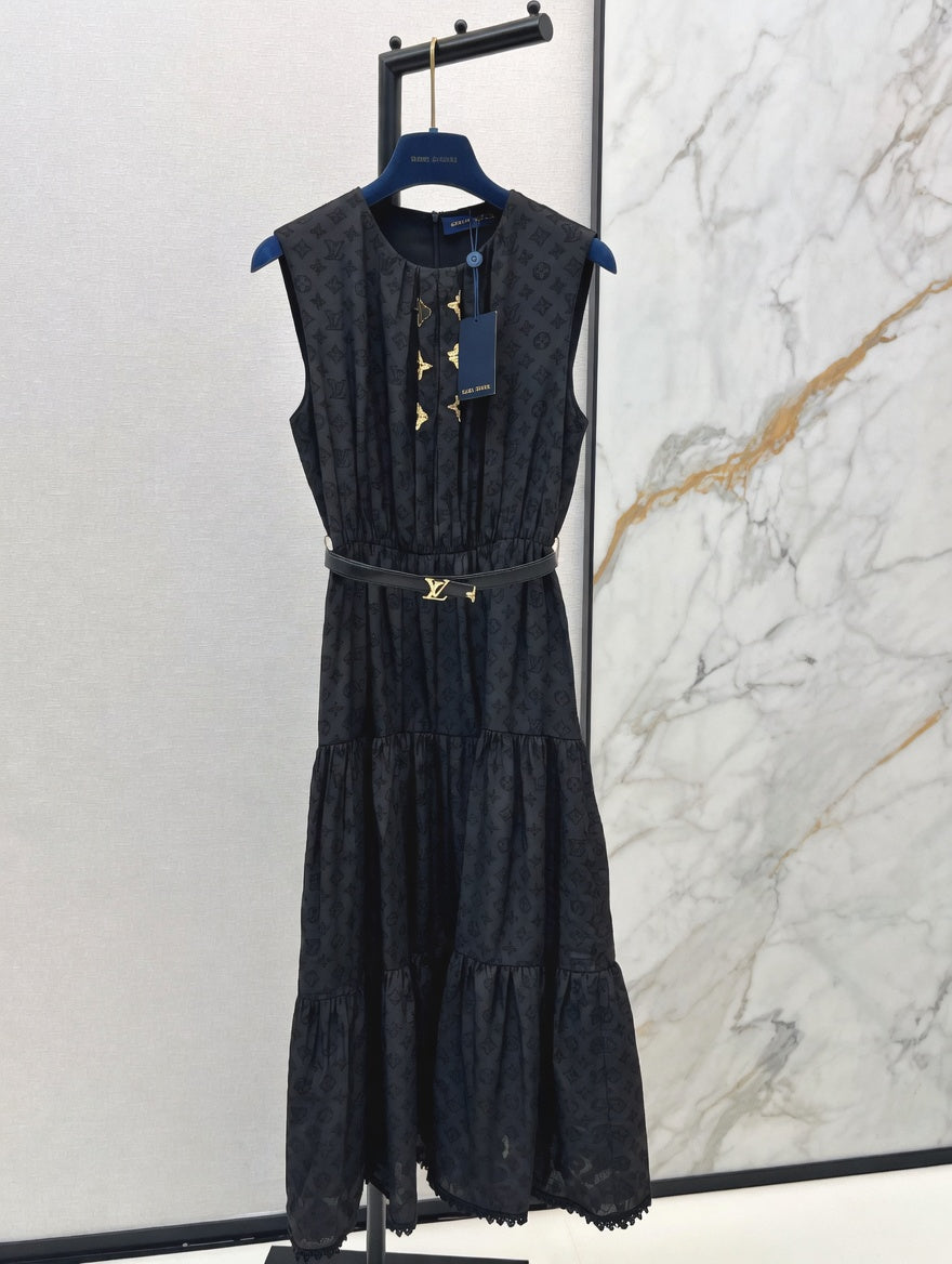 Sleeveless Black Broderie Anglaise Tiered Dress