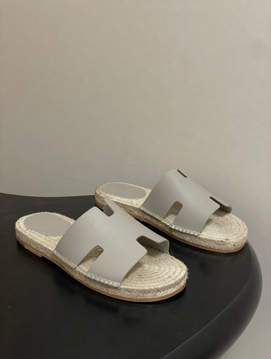 Chic Leather Espadrille Slides with Signature H Cut-Out