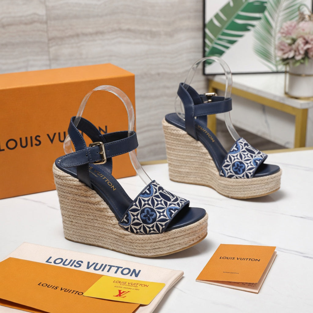 Luxury Monogram Embroidered Espadrille Wedges