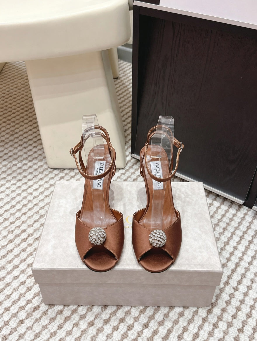 Luxury-Inspired Satin Lace Crystal Accent Stilettos
